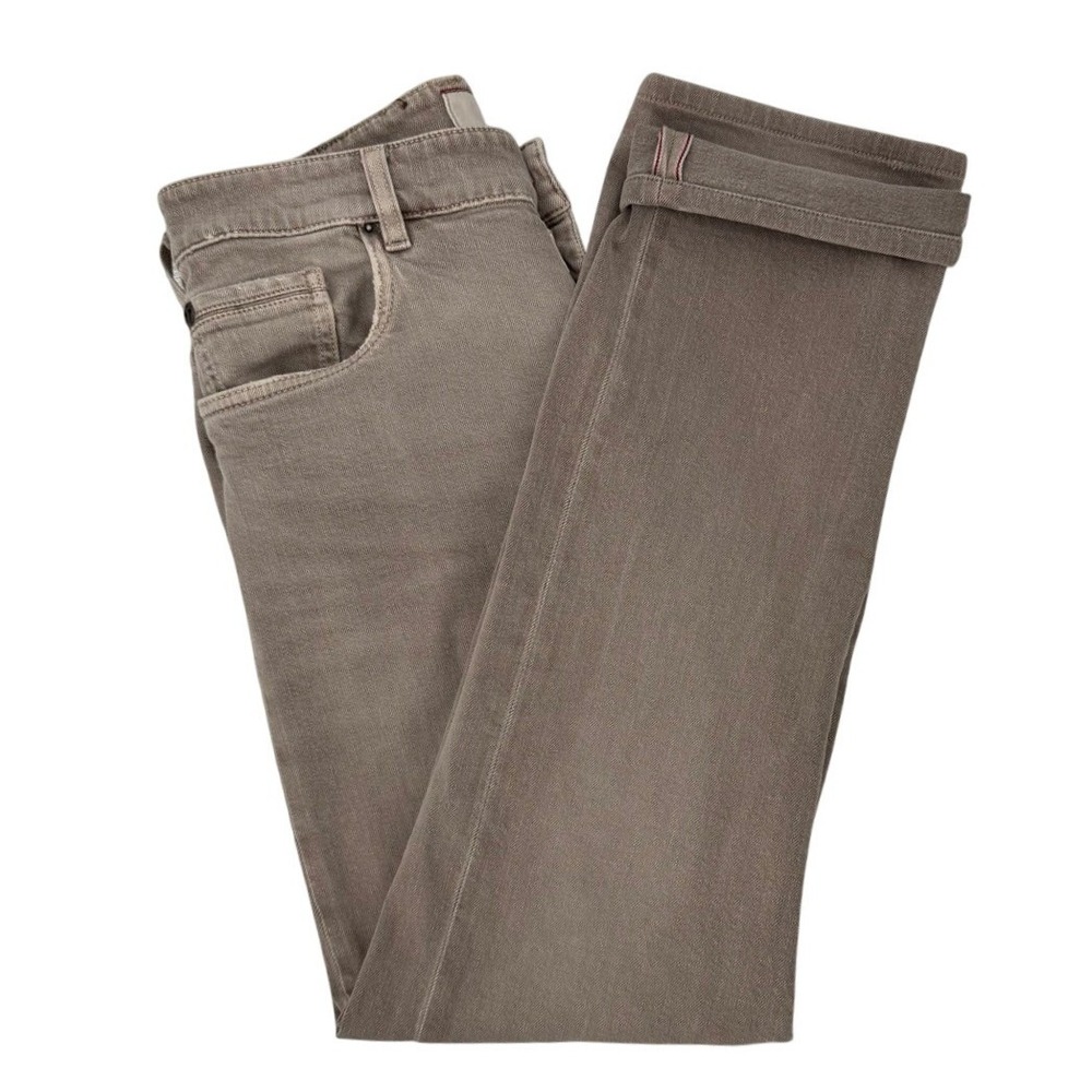 Teleria Zed Mens 32 Jeans Selvedge Denim Concept Khaki Tan Slim Straight Luxury
